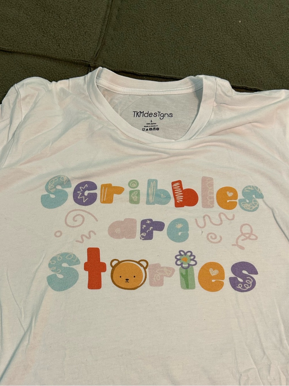 White "Scribbles and Stories" Womens Graphic Tee